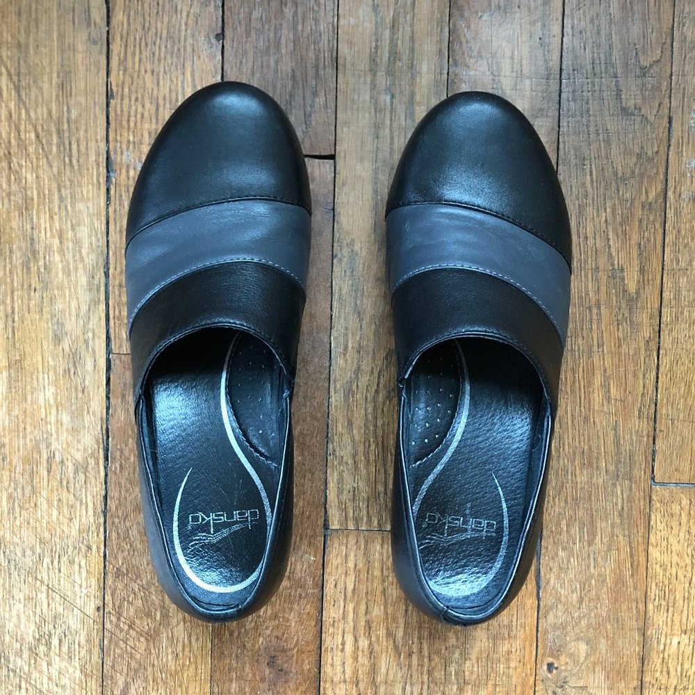 Dansko Black and Gray Slip- On Clogs Size 38/8